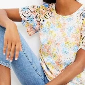 LOFT Hydrangea Casual Eyelet Shirt Top S Cottagecore